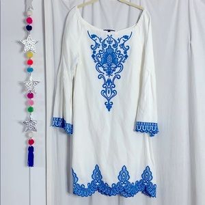 Nanette Lepore white and blue embroidered dress